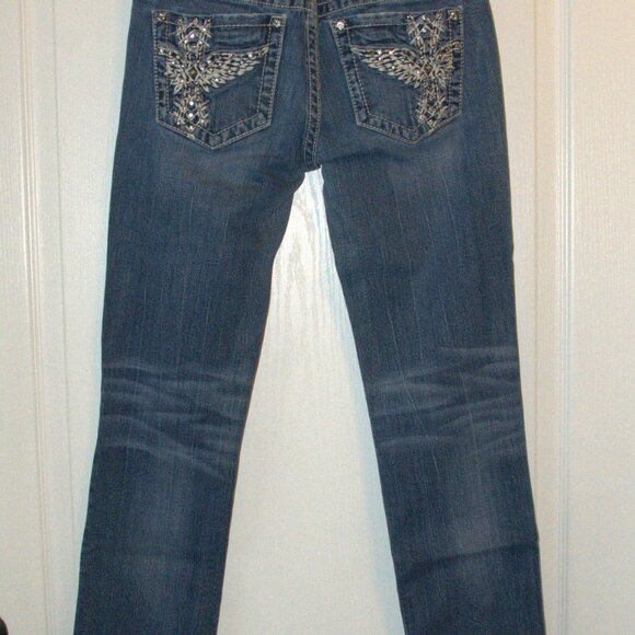 Miss Me Denim - Miss Me Women's Skinny Jeans Blue Wash with Embellished Wing Design size 28